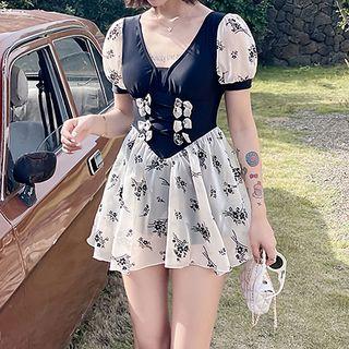 Short-sleeve Floral Swimsuit / Swim Dress