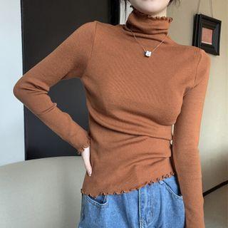 Turtleneck Lettuce Edge Plain Top