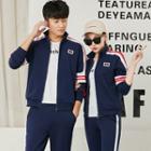 Couple Matching Lettering Short-sleeve T-shirt / Striped Zip Jacket / Color Block Sweatpants