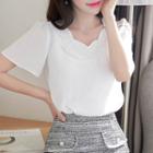 Scallop-neck Rhinestone-detail Blouse