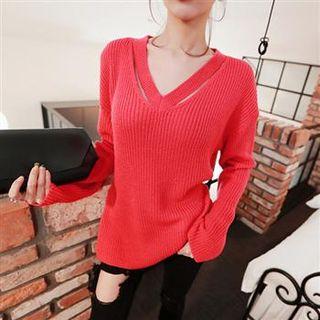 V-neck Cutout Rib Sweater