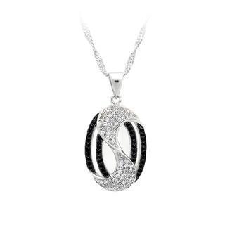 925 Sterling Silver Oval Pendant With Black And White Cubic Zircon And Necklace
