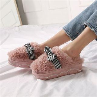Bow-accent Faux-fur Slippers