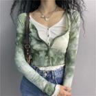 V-neck Mock Two Piece Tie-dye Long-sleeve Top