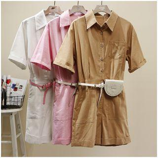 Polo-collar Single-breasted Jumpsuit