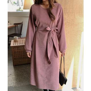 Round-neck Midi Dress With Sash