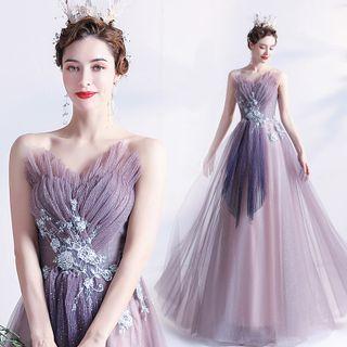 Sequin Embroidered Mesh A-line Evening Gown