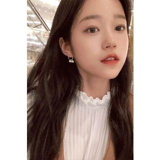 Frill-neck Striped Sheer Blouse Ivory - One Size