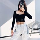 Lace Up-front Square-neck Crop Top