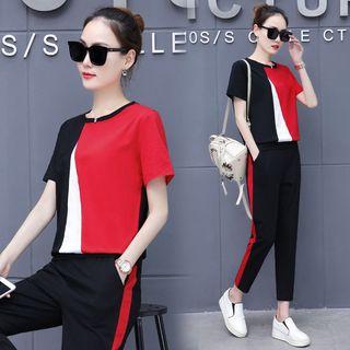 Set: Short-sleeve Color Block T-shirt + Pants