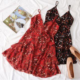 Ruffled-trim Sleeveless Floral Dress