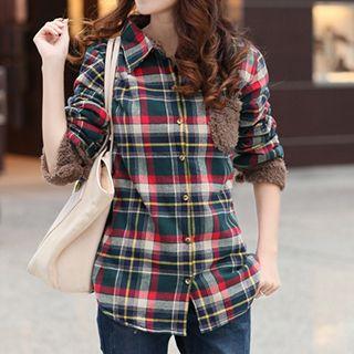 Shearling-lined Plaid Blouse