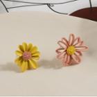 Asymmetrical Flower Stud Earring 1 Pair - Pink & Yellow - One Size