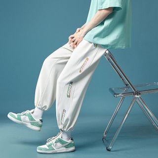 Lettering Print Drawstring-cuff Crop Sweatpants