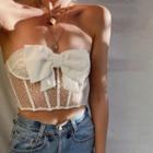 Bow Mesh Cropped Camisole Top