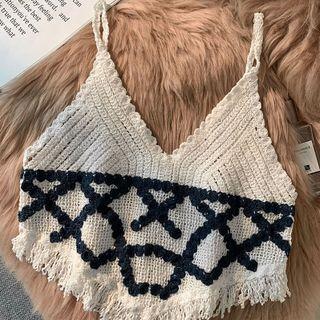 Crochet Fringed Hem Camisole Top White - One Size
