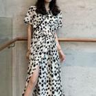 Polka Dot V-neck Short-sleeve Dress As Shown In Figure - One Size