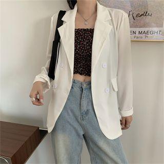 Lapel Collar Double-buttoned Plain Blazer