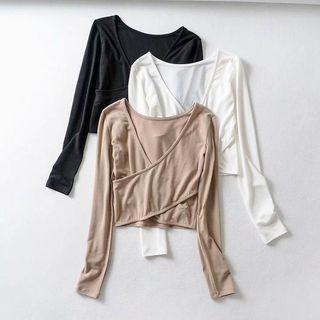 Long-sleeve V-neck Wrap T-shirt