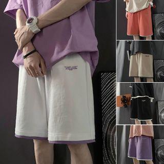 Mock Two Piece Letter Embroidered Loose Fit Shorts