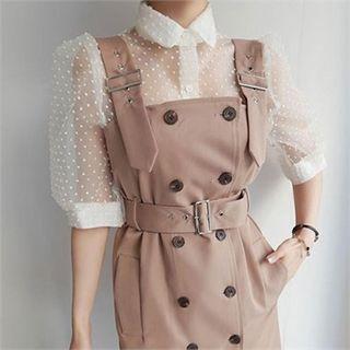 Puff-sleeve Dot See-through Blouse