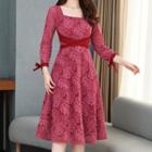 Square-neck Long-sleeve A-line Lace Dress