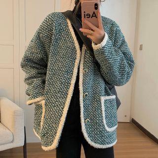 Tweed Button Jacket Green - One Size