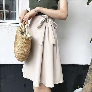 Plain Ribbon High-waist A-line Skirt