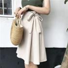 Plain Ribbon High-waist A-line Skirt