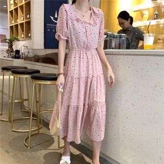 Peter Pan Collar Dot Print Short Sleeve Dress