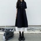 Short-sleeve Plain Polo Midi Dress