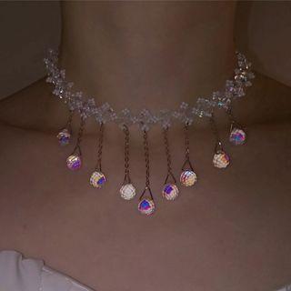 Faux Crystal Fringed Alloy Choker White - One Size