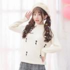 Cat Embroidered Mock Neck Sweater