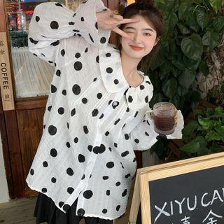 Peter Pan Collar Bell-sleeve Polka Dot Blouse Shirt - As Figure - One Size