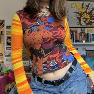 Long Sleeve V-neck Printed Crop Top