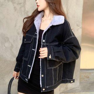Fleece Lined Denim Jacket Black - One Size
