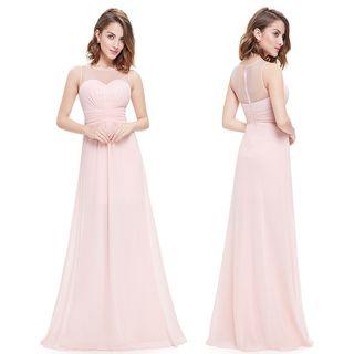 Sheer Yoke Sleeveless A-line Evening Gown