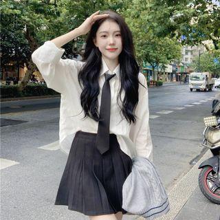 Sweater Vest / Shirt With Necktie / Pleated Mini A-line Skirt