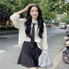 Sweater Vest / Shirt With Necktie / Pleated Mini A-line Skirt