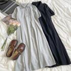 Short-sleeve Plain Polo Collar A-line Dress