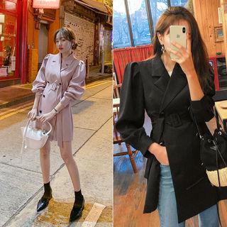 Puff-shoulder Mini Trench Coatdress