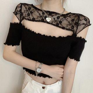 Lettuce Edge Cut-out Short-sleeve Knit Top