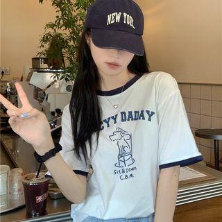 Short-sleeve Print T-shirt Blue & White - One Size