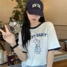 Short-sleeve Print T-shirt Blue & White - One Size
