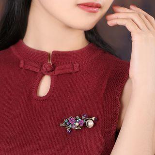 Rose Gemstone Brooch Purple - One Size
