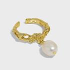 925 Sterling Silver Faux Pearl Irregular Open Ring