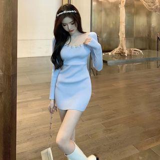 Rhinestone Knit Mini Sheath Dress
