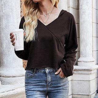 Long Sleeve V-neck Hooded T-shirt
