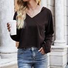 Long Sleeve V-neck Hooded T-shirt
