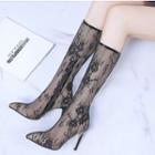 Lace Panel High Heel Knee-high Boots